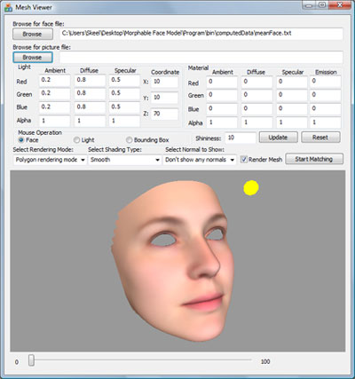 The OpenGL application used for visualization