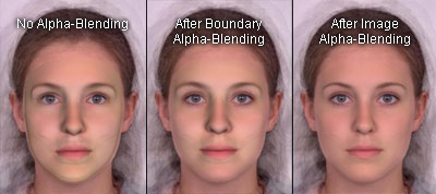 Applying alpha-blending to composite the 3D face back onto the 2D image 