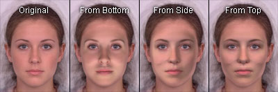 Results of relighting a 2D image of a frontal female face 